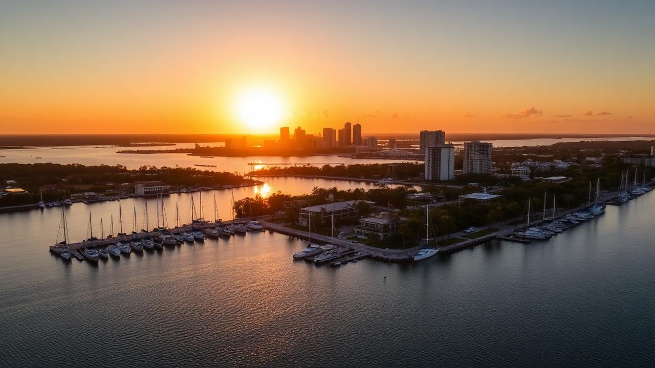Sarasota bayfront skyline at dusk